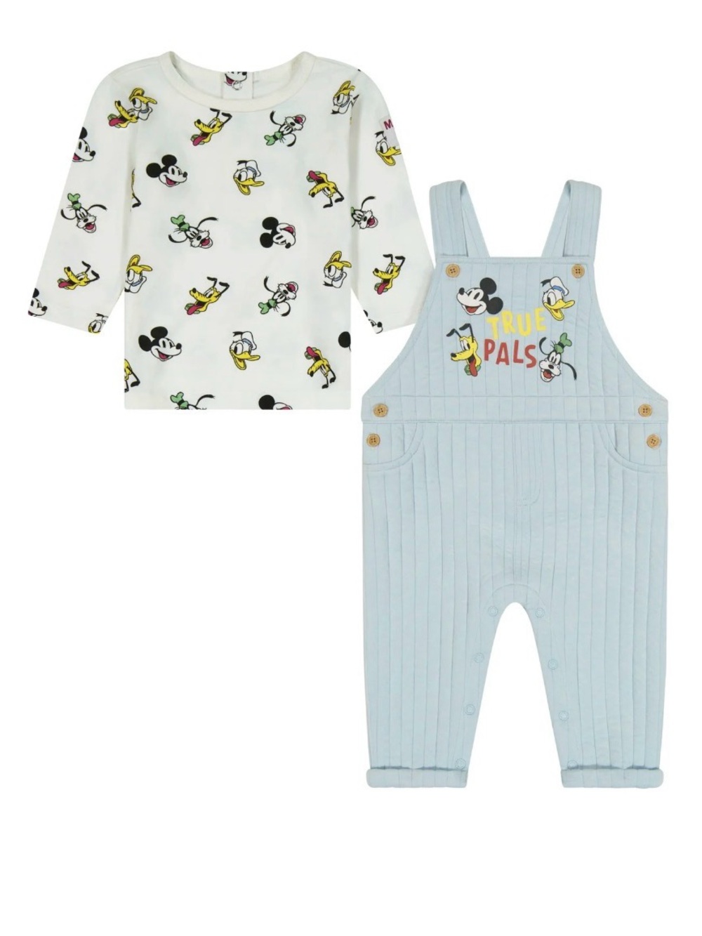 (95)Baby Mickey & Friends Light Blue Ribbed Overalls Set